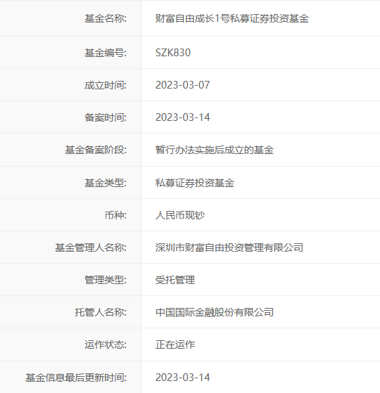财富自由成长1号私募证券投资基金备案通过